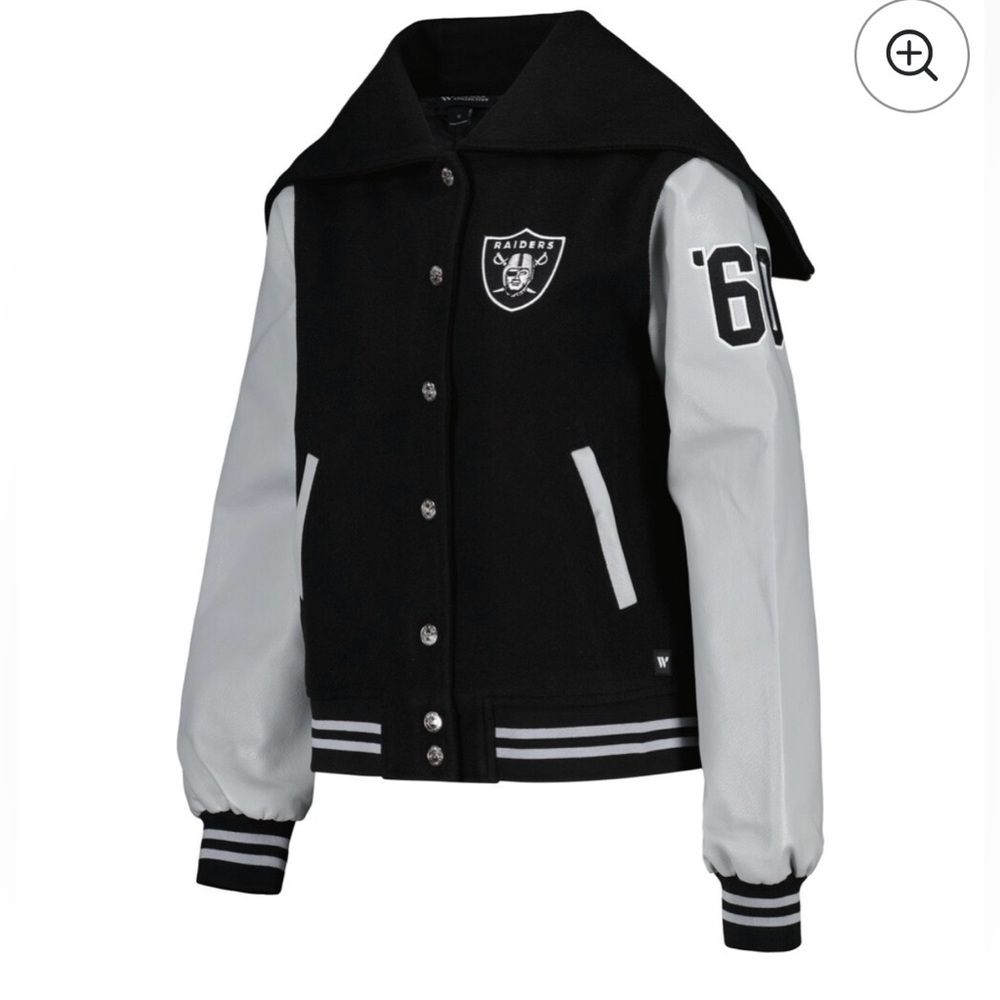 Raiders by W The Wild Collective Ladies L Black and Grey Hoodie Varsity Jacket